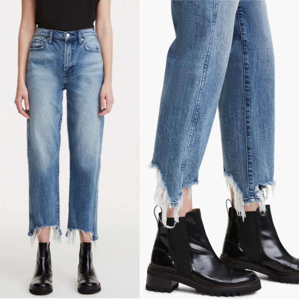 7 For All Mankind Ripped Crop Straight Distressed 31 Frayed Hem Jeans Monterey